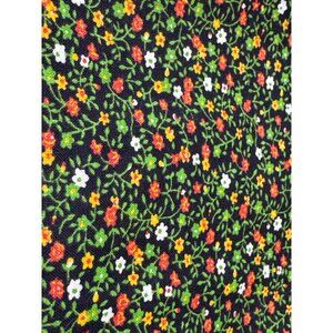 Vintage Black Floral Cotton Fabric 10x27" with Red Yellow White Flowers for Sewi